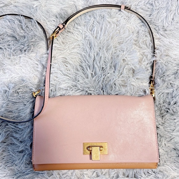 Tory Burch Handbags - Tory Burch Pink and Tan Crossbody Bag with Gold Hardware